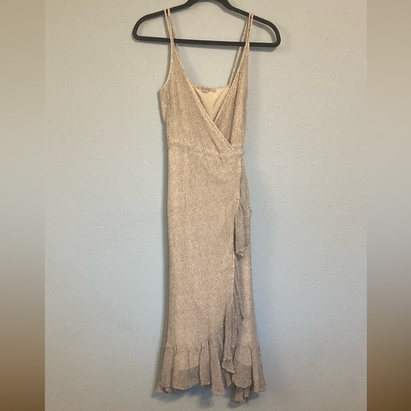 All Saints Women Size 4 Dayla Speckled Black White True Wrap Midi Dress Ruffles - Picture 4 of 16